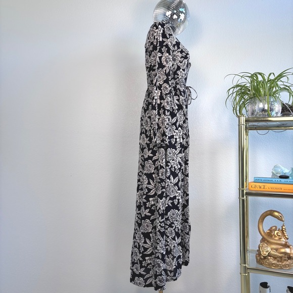 Billabong Allegra Print Maxi Dress, Size Small, Black Floral V Neck Long Sleeve - Picture 3 of 16